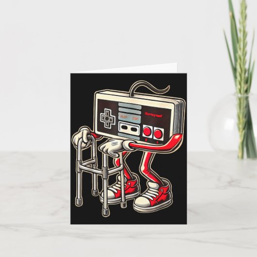 Retro videogamecontroller met rollator Funny Game Kaart (Voorkant)