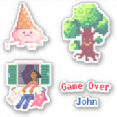 Retro Videospel ( pixel art ) Spel over Sticker (Voorkant)