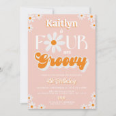 Retro Vier Ever Groovy Meisjes 4e Verjaardag Kaart (Voorkant)