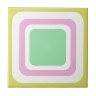 Retro Vierkant Pastel Groen Roze Wit Tegeltje