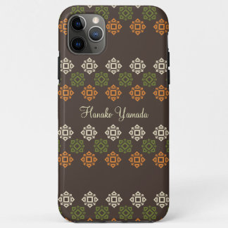 Retro Vierkant Patroon Bruin Aangepast Visitekaart iPhone 11 Pro Max Hoesje