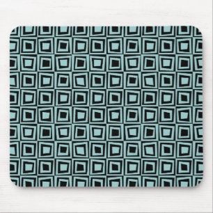 Retro vierkanten - lichtblauw groen op zwart muismat