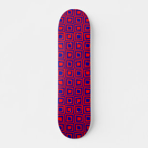 Retro Vierkanten - Rood op Donkerblauw Skateboard