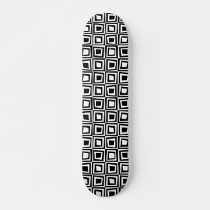 Retro Vierkanten - Zwart op Hout Skateboard