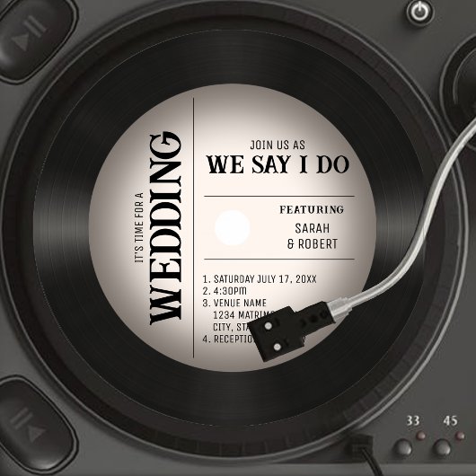 Retro  Vignet Vinyl Record Bruiloft Kaart