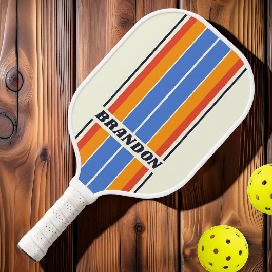 Retro Vijf Bordstrepen Met Naam Pickleball Paddle