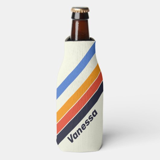 Retro vijf Gestreept met Naam en Initiaal Flesjeskoeler (Fles Voorkant)
