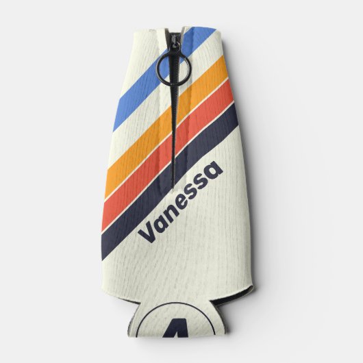 Retro vijf Gestreept met Naam en Initiaal Flesjeskoeler (Achterkant)