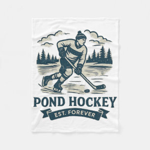 Retro Vijver Hockey Speler Bevroren Meer Winter  Fleece Deken