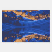 Retro Village Mountain Blue Gold Landschap Inpakpapier Vel (Voorkant 3)