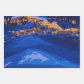 Retro Village Mountain Blue Gold Landschap Inpakpapier Vel (Voorkant 2)