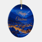 Retro Village Mountain Blue Gold Landschap Keramisch Ornament (Rechts)