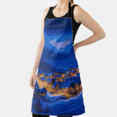 Retro Village Mountain Blue Gold Landschap Schort (Insitu)