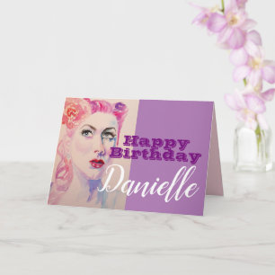 Retro Vintage 1940s Vrouw Happy Birthday Kaart