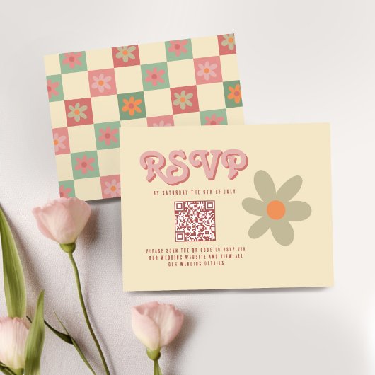 Retro Vintage 70s bruiloft QR RSVP