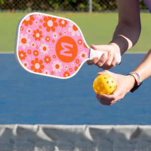 Retro Vintage 70s Madeliefje Oranje Roze Persoonli Pickleball Paddle