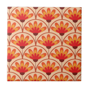 Retro Vintage Abstracte Bloemen op Schelpvormen Tegeltje