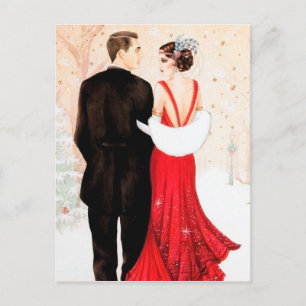 Retro vintage art deco kerst couple feestdagenkaart