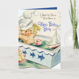 retro vintage bébé garçon ajouter carte de sentime