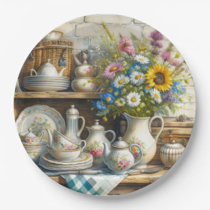 Retro Vintage Bloem Theeservies Bloemetjes Papiere Papieren Bordje