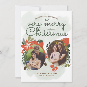 Retro Vintage Bloemige Kerst Foto Kaart