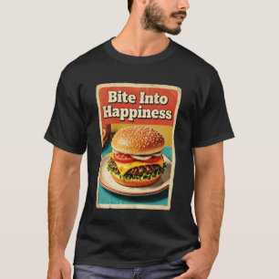 Retro Vintage Cheeseburger Bijt in Geluk Bur T-shirt