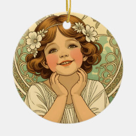 retro vintage child with flowers keramisch ornament