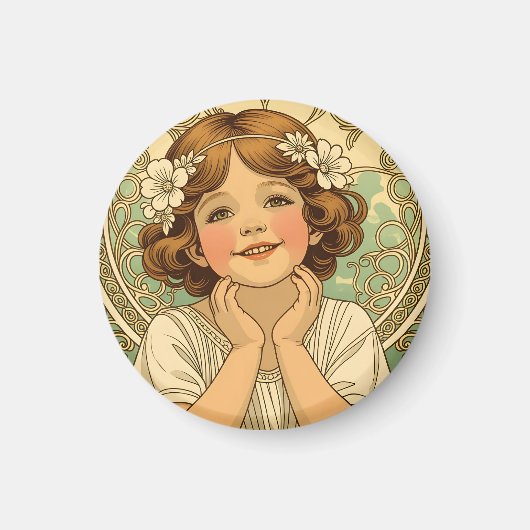 retro vintage child with flowers magneet (Voorkant)