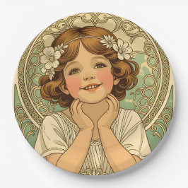 retro vintage child with flowers papieren bordje