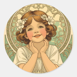 retro vintage child with flowers ronde sticker