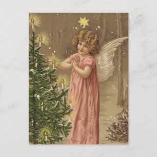 Retro Vintage Christmas Angel Kerstboom Briefkaart