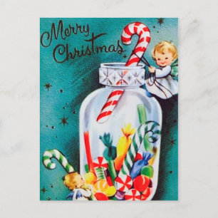 Retro vintage Christmas Angels en snoep briefkaart