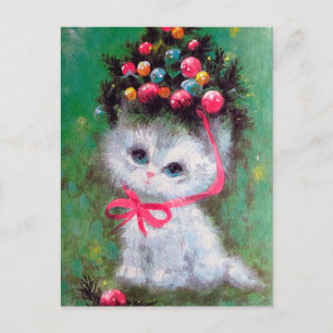 Retro vintage Christmas cat Carte postale de vacan