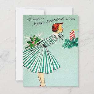 Retro Vintage Christmas lady ajouter une carte de