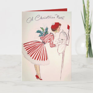 Retro Vintage Christmas lady ajouter une carte tex