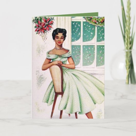 Retro Vintage Christmas lady ajouter une carte tex (Devant)