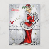 Retro vintage Christmas Sister Feestdagenkaart (Voorkant)