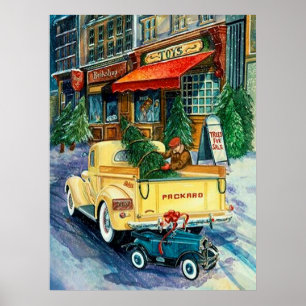 Retro vintage Christmas town Holiday poster