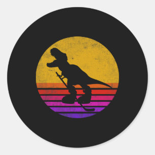 Retro vintage dinosaurus ijshockey dinosaurus ronde sticker