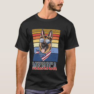 Retro Vintage Duitse Herder Hond VS Vlag Zonnebril T-shirt