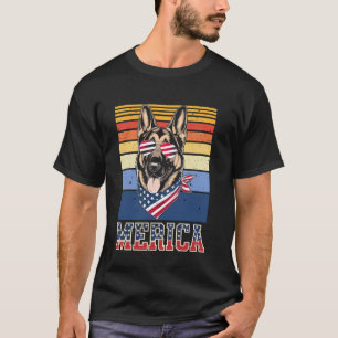 Retro Vintage Duitse Herdershond Amerikaanse Vlag T-shirt