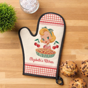 Retro Vintage Gingham Rode Kersen Taart Ovenwant
