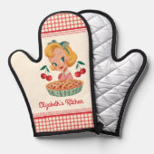 Retro Vintage Gingham Rode Kersen Taart Ovenwant (Voorkant / Achterkant)