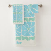 Retro vintage green blue flower pattern bath tow (En situation)