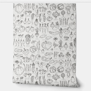 Retro Vintage Groente, Kruiden met Namen Keuken Behang
