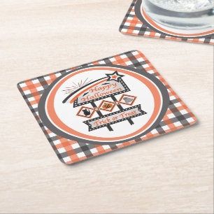 Retro Vintage Halloween Bord –Trick or Treat Plaid Vierkante Kartonnen Onderzetter