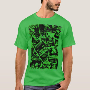 Retro Vintage Horror Films Collage Groene jongen T-shirt