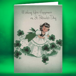 Retro Vintage Iers Meisje Custom St. Patrick's Day Feestdagen Kaart