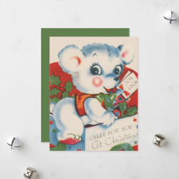 retro vintage kerst beer feestdagenkaart