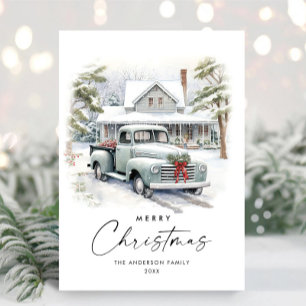 Retro Vintage Kerst Boerderij Truck Groeten Feestdagenkaart